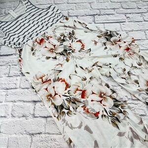 Striped Floral Jumpsuit XL White Multi Color Tank Wide Leg Casual Knit